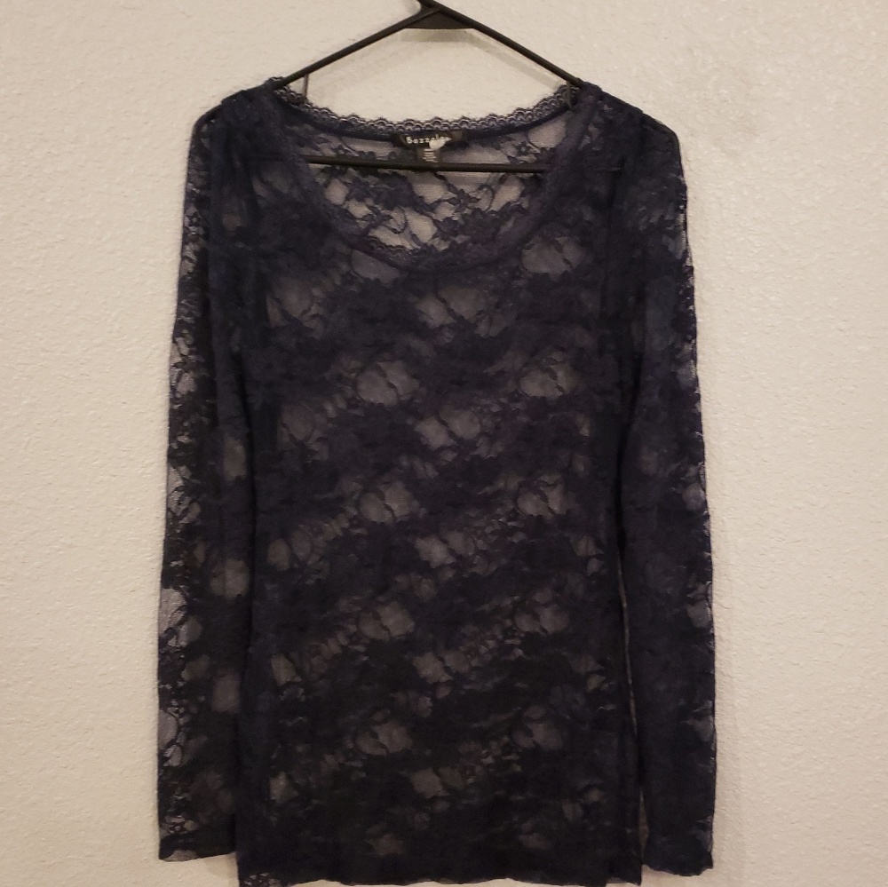Bozzolo navy sheer lace top
